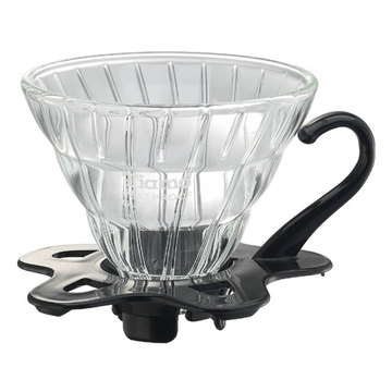 【停產】TIAMO V01 耐熱玻璃咖啡濾杯 濾器 附咖啡匙+滴水盤 黑色