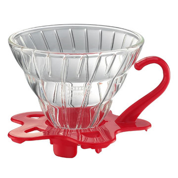 TIAMO V01 耐熱玻璃咖啡濾杯 濾器 附咖啡匙+滴水盤 紅色