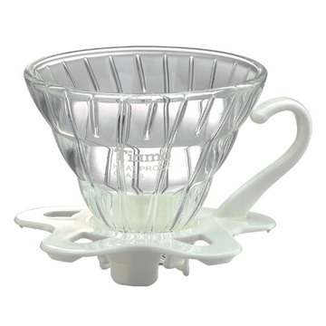 TIAMO V01 耐熱玻璃咖啡濾杯 濾器 附咖啡匙+滴水盤 白色